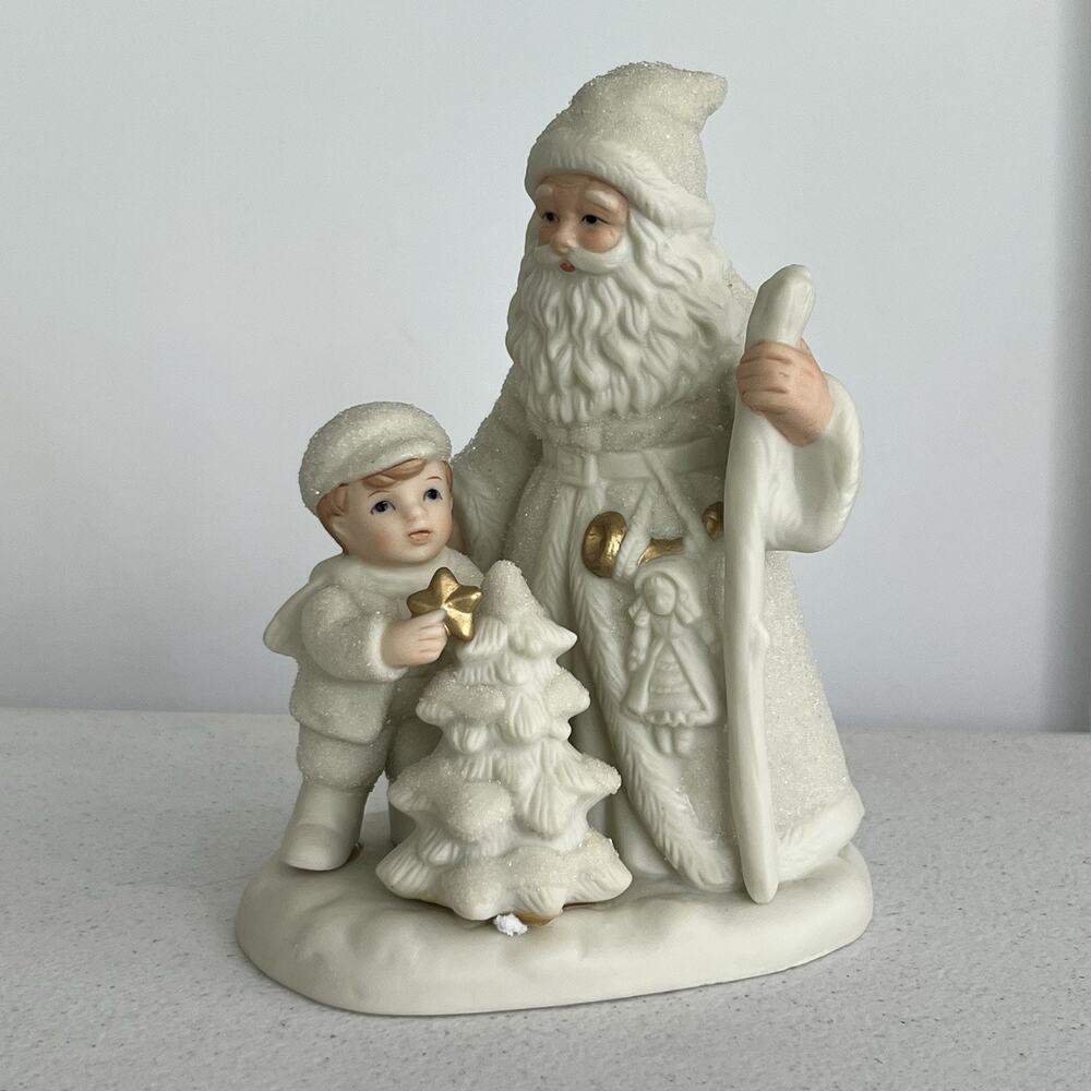 vintage homco santa father christmas boy‎ tree white glitter gold 8882